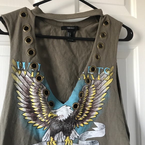 Forever 21 muscle tank with eagle and gold washer rings - Picture 4 of 4